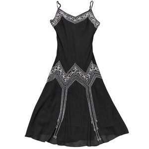 Vintage Y2K Dressbarn Midi Dress Black Beaded Whimsigoth Romantic Fairy Size 10